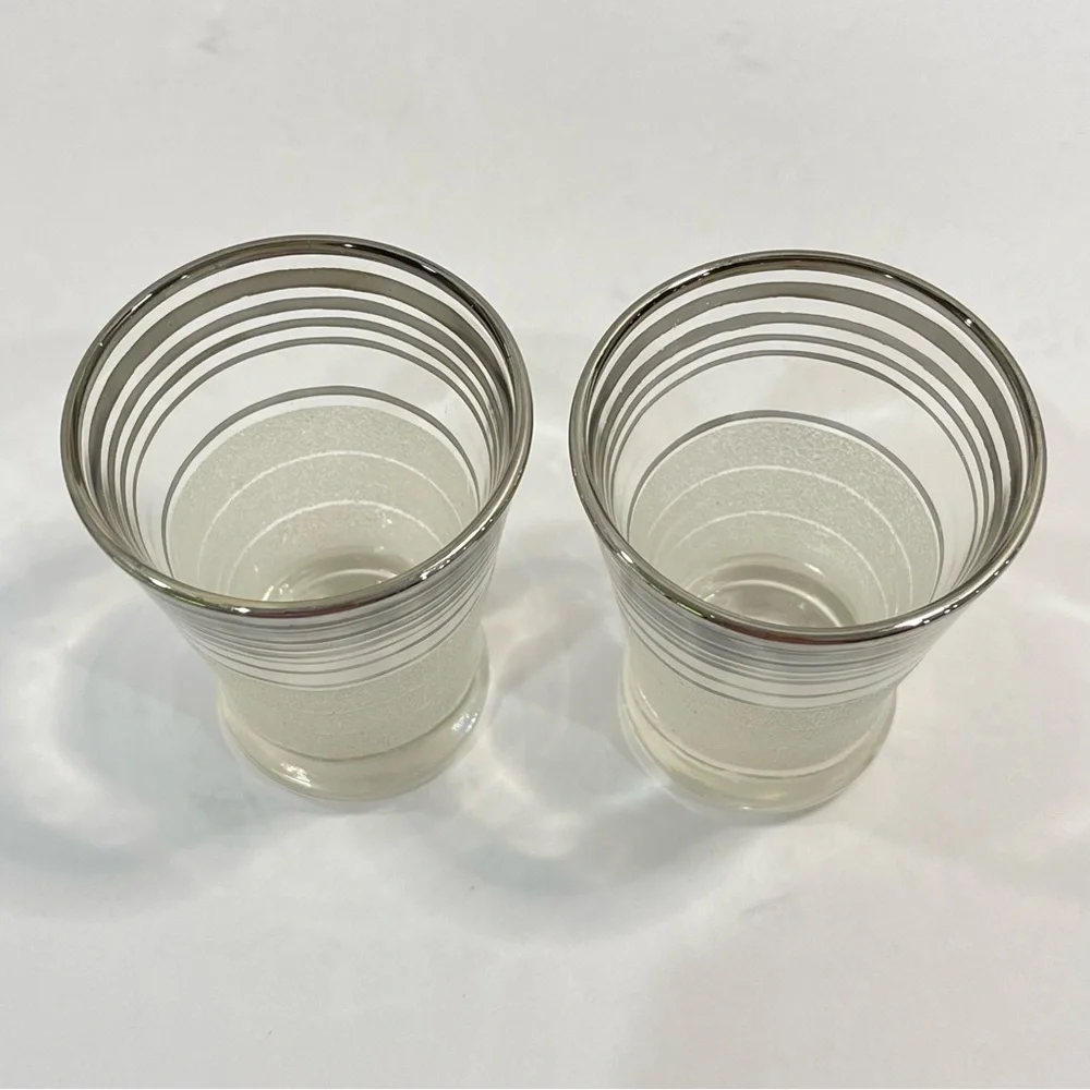 West Virginia Glass Frost Nip Platinum Cocktail Cordial Glasses Vintage Set of 2